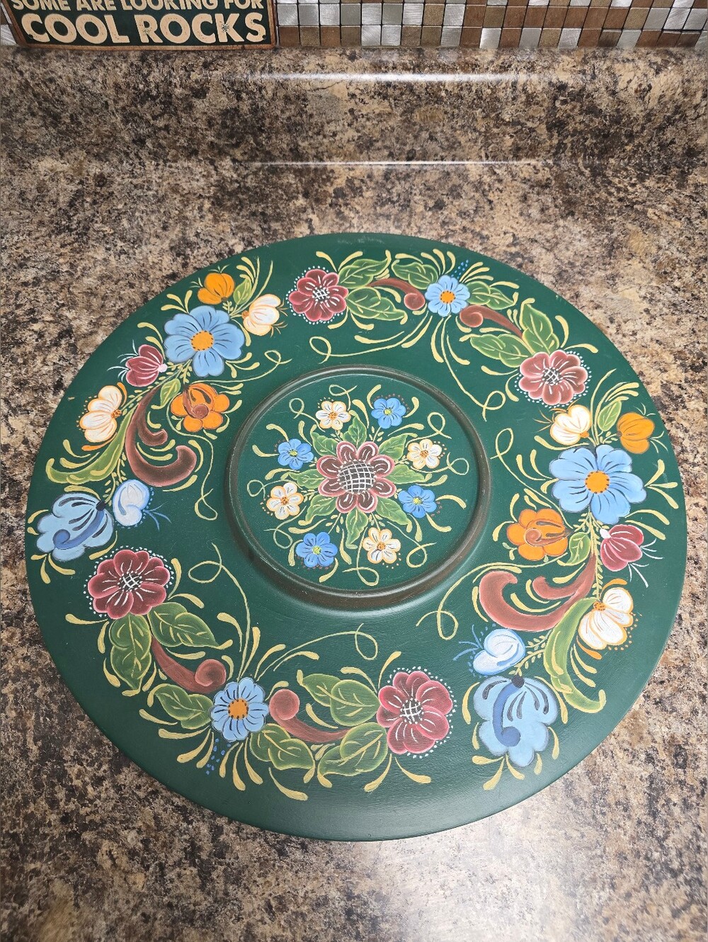 Hand-Painted Floral Decorative Wall Art - Green
